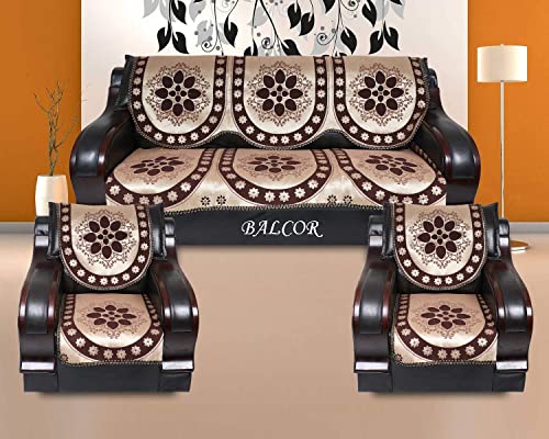Image of Cotton 6 PCs Design DECAN Sofa Cover Set of 5 Seater(3+1+1)-Brown