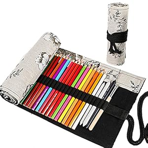 Ouceanwin Canvas Pencil Wrap, 72 gaten canvas pennenrol rol op rol, draagbaar tasje pennenetui etui voor kunstenaars…