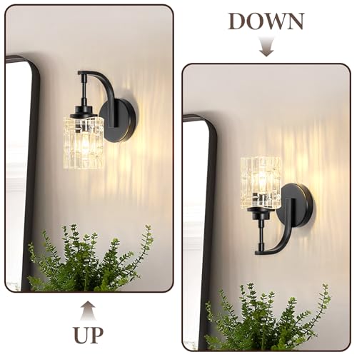 Image of Matte Black Wall Sconce, 1-Light Bathroom Vanity Light Fixture | Clear Glass Shade, E26 Base, Easy to Install, Modern Wall Light for Mirror Living Room Hallway Bedroom