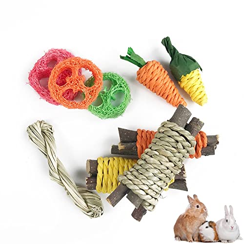 MUYYIKA うさぎ 歯磨き おもちゃ おやつ ハムスター 草編みの噛む おもちゃ 小動物用 天然素材 無添加 かじり木 歯磨き セット ウサギ モルモット トトロ リス チンチラ モモンガ おもちゃ ストレス 運動不足解消 あそび道具(9個セット)