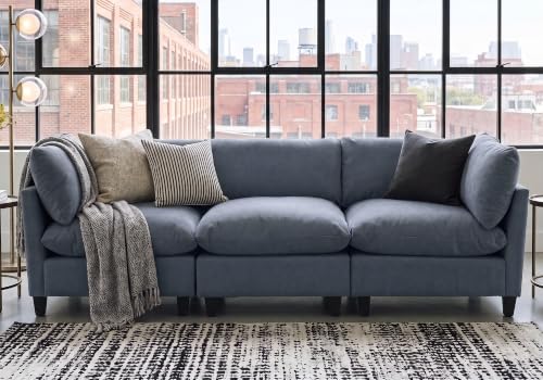 Iroomy Modular Sectional Sofa, Oversized Chenille Cloud Couch, Deep Comfy Seat, 3-Seater Sofas Couches for Living Room, Dusty Blue