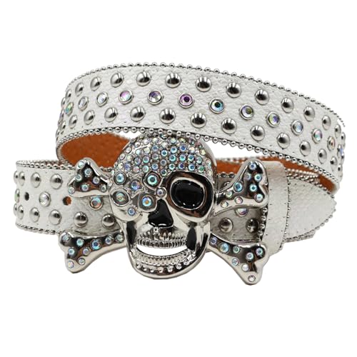 Unisex Bling Rhinestone Skull Head & Cross Buckle Belt, Embossed Studded Leather Strap For Jeans Pants Jacket3