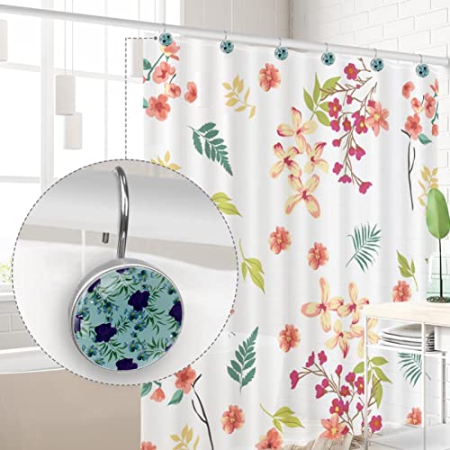 Crochets de rideau de douche feuilles vertes et fleurs bleues x12