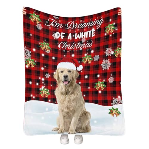 Custom Pet Photo Blanket, Personalized Christmas Fleece Throw with Dog's Name, Xmas Memorial Gift 50"x60" -  Artsadd