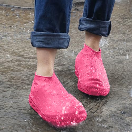 Shoe Covers, Silicone Waterproof for Women and Men, Reusable Non-Slip Rain Overshoes for Outdoor Walking Travel and Cycling (Pink, Medium)