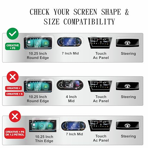 Image of OHAYO 4 Pack Screen Protector for Tata Nexon 2026 CREATIVE+PS 10.25 inch Infotainment, 7 inch MID, AC Touch Panel & Steering Cluster Protection | 9H Hardness, Military Strength, HD Clear, Scratch Resistant, Water Resistant | Not Tempered Glass