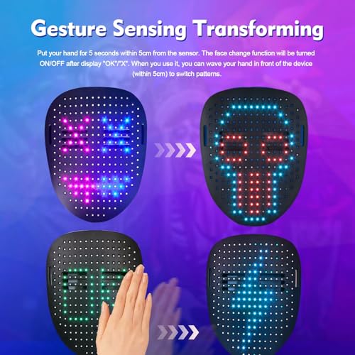 Led Mask Light Up Mask With Gesture Sensing, Kids Toys Gifts for Men Boys - image 7