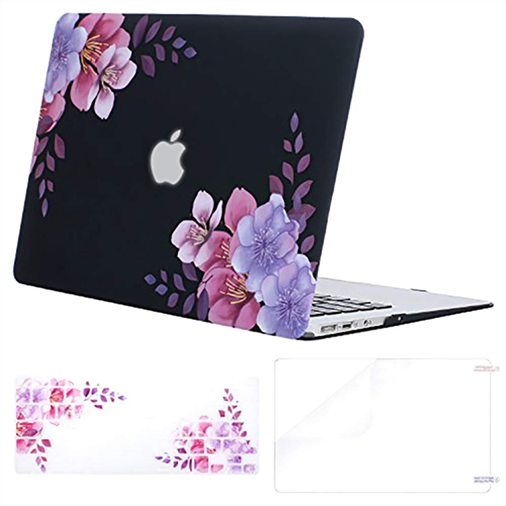 MOSISO Compatible with MacBook Air 13 inch Case (Models: A1369 & A1466, Older Version 2010-2017 Release), Plastic Pattern Hard Shell Case & Keyboard Cover & Screen Protector, Peach Blossom