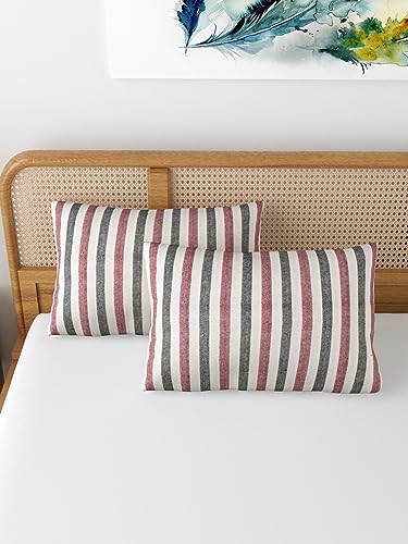Image of 180 TC Pillow Cover Set of 2 | Pillow Cover Cotton 100% | Pillow Cover Set of 2 King Size | Wrinkle Free & Fade Resistance | Striped Pattern | Standard Size | All Season Use (Multicolor2)