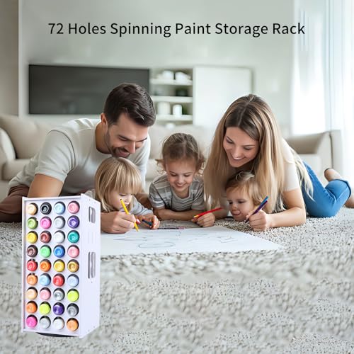 Image of Craft Paint Storage Rack, 72 Holes Craft Paint Organizer 360 Spinning Organizer Tower Holder Stand for Apple Barrel, Folkart Desk Organizer