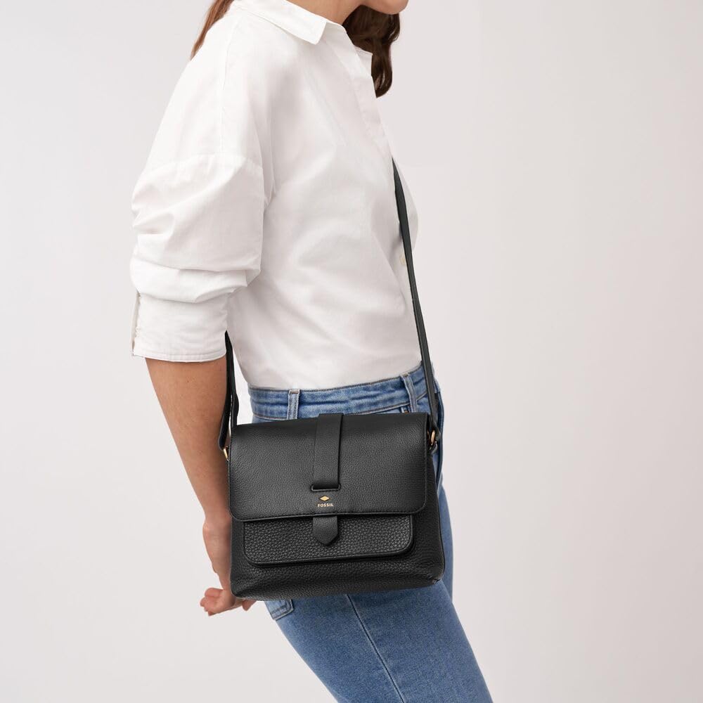 Fossil Kinley Borsa in pelle, cotone o nylon da donna, Nero, 22.9 cm L x 8.2 cm W x 18.4 cm H