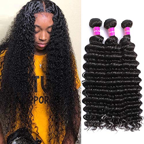 Deep Wave Bundles 24 26 28 Inch 3 Bundle 10A Unprocessed Human Hair Bundles Wet and Wavy Curly Bundles Brazilian Deep Wave Virgin Hair Bundles (24 26 28 Inch)
