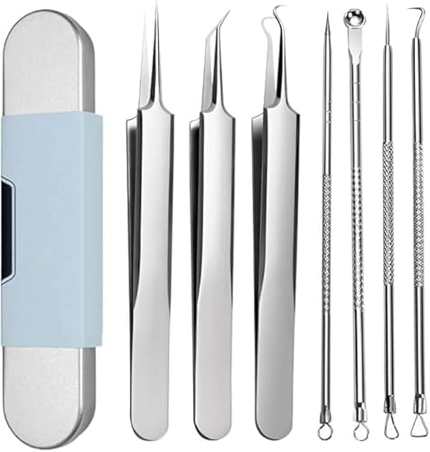 Set di rimozione dei punti neri, 7 pezzi, spremiagrumi comedoni con pinzette acne, strumento per la rimozione dei punti neri, per la cura del naso e del viso