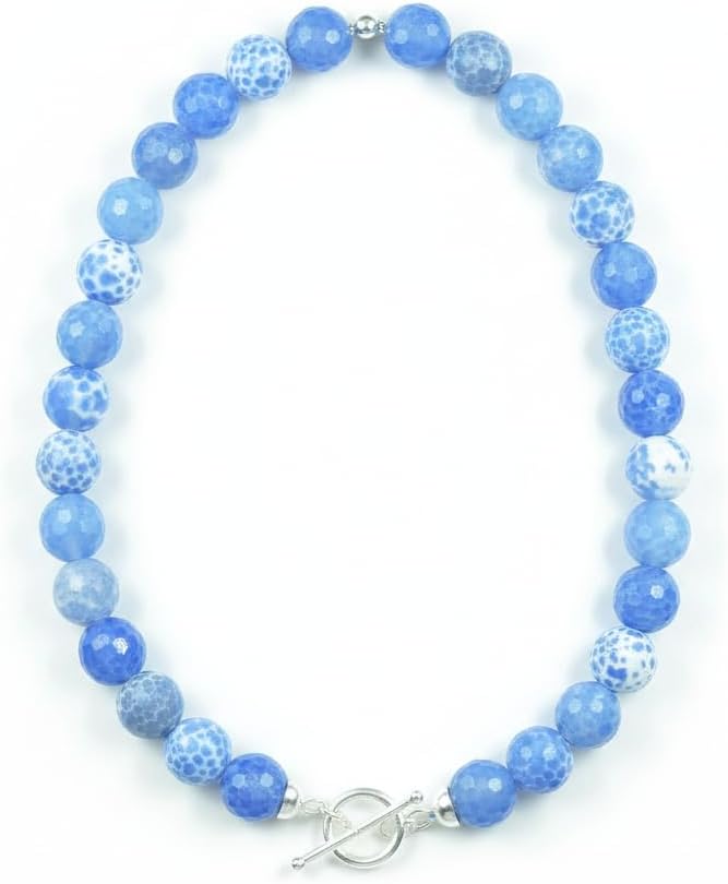 Ratnavali Arts Beaded Gemstone Necklace for Women Toggle Clasp, Colorful Boho Bead Choker Natural Stone Surfer Beach Necklaces 14K Gold Plated Silver Summer Handmade Jewelry