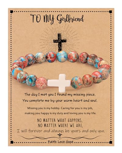 Image of Cross Bracelets for Women, Christian Gifts for Women Stocking Stuffers for Teens Cross Bracelet Imperial Nature Stone Bead Bracelet Confirmation Baptism Gift for Teen Girls Christmas Religious Gift Cathlic Faith Jewelry