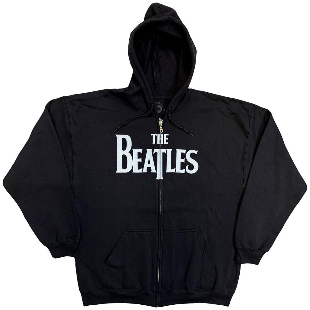 The Beatles Drop T Logo Ufficiale Uomo Nuovo Nero Zipped Felpa con Cappuccio