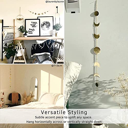 Image of Wall Decorations | Boho Accents Wall Decor | Moon Phases Art | Moon Phase Wall Hanging | Bohemian Decor for Bedroom, Home, Living Room, Apartment or Dorm (34 INCH, Golden)