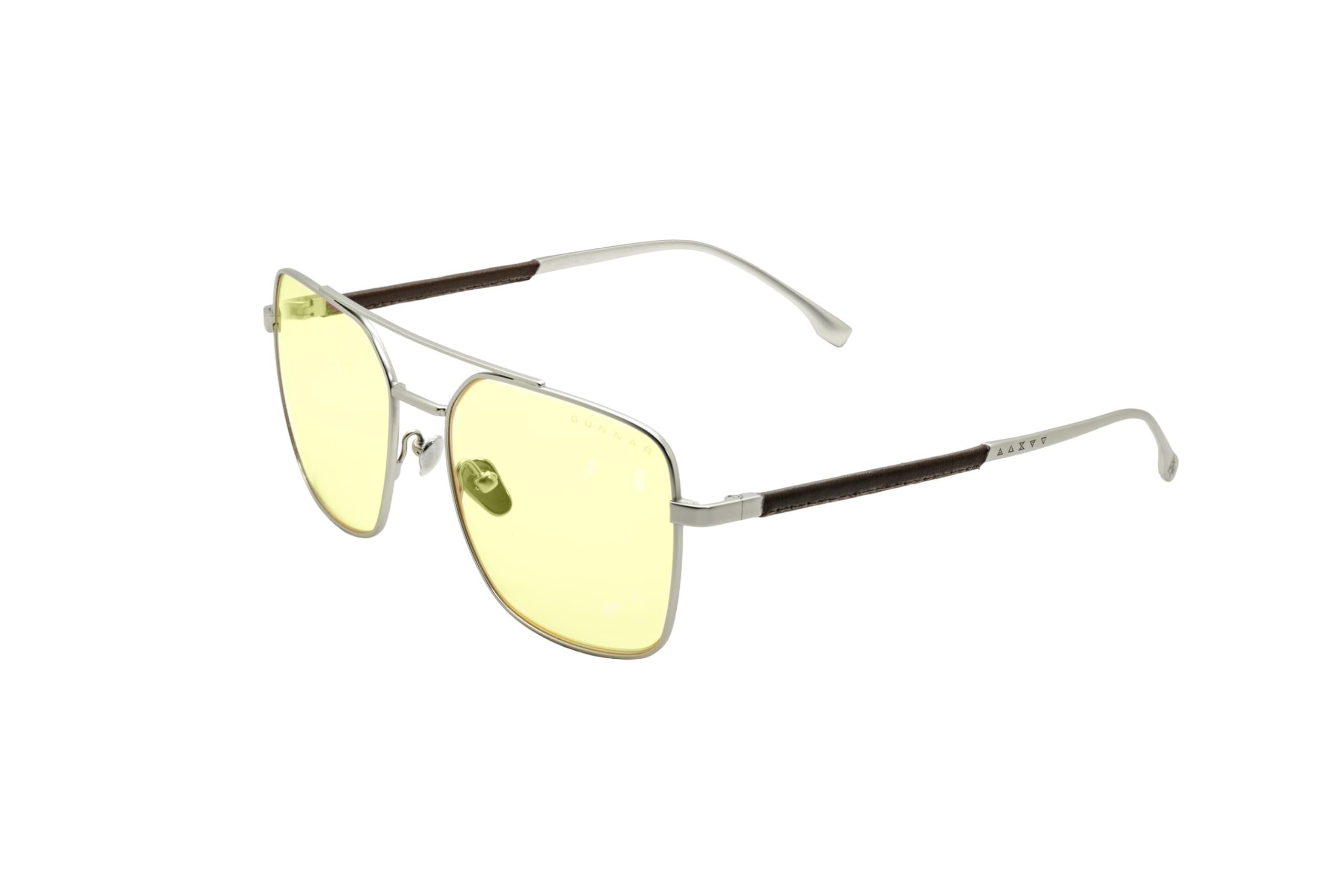 GUNNAR The Witcher White Wolf Lunettes d'ordinateur et de jeu avec lentille ambrée, cadre en acier inoxydable avec branches en cuir, lunettes à lumière bleue avec protection UV et