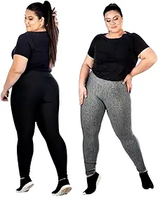 Kit 2 Leggings Plus Size G1 G2 G3 Lisa e Estampada Calça Academia Ginástica ZERO TRANSPARENCIA