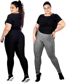 Kit 2 Leggings Plus Size G1 G2 G3 Lisa e Estampada Calça Academia Ginástica ZERO TRANSPARENCIA