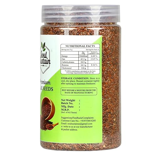 Image of SoulSustain Flax Seeds Brown 420 GM | Raw Linseed for Eating | Omega 3 Rich Seeds | High Fiber Flaxseed for Digestion, Heart Health, Weight Management | Vegan Gluten Free Superfood