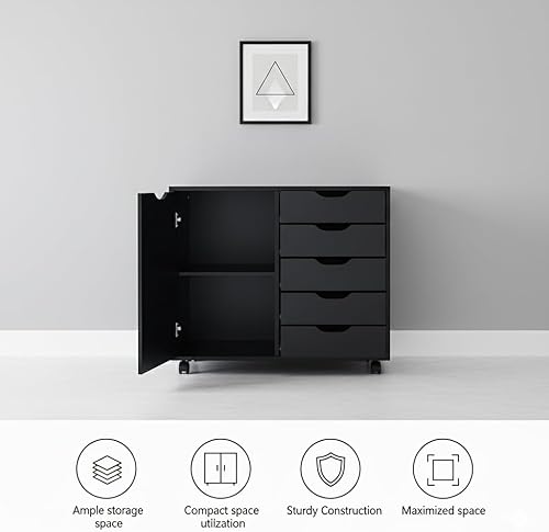 Miniatura 216 de Naomi Home Cómoda de 5 cajones para dormitorio, alta y elegante, con ruedas y estantes de almacenamiento, pequeña para guardarropa, para maquillaje,