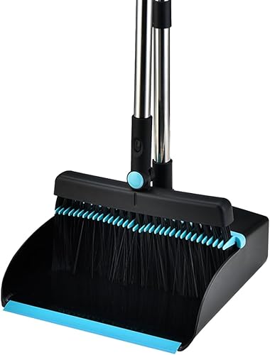 Juego de escoba y recogedor para el hogar, mango largo y escoba para interior y exterior, juego de escoba resistente para cocina, vestíbulo,