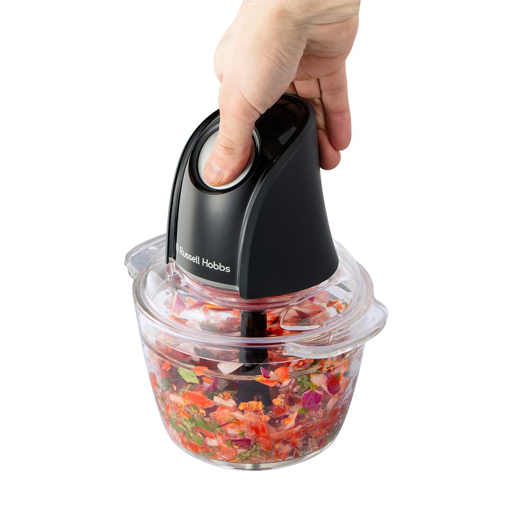Russell Hobbs Hachoir électrique [polyvalent] blender (pour légumes, fruits, viande, oignons, récipient de 1l, lavable au lave-vaisselle, 2 vitesses, lames en acier inox, 350W) Anthracite 27131-56