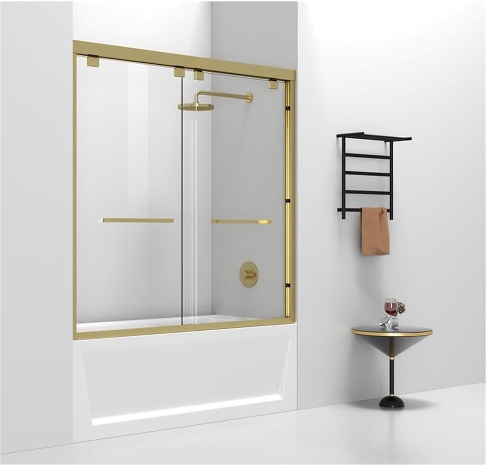 Elegant Kitchen and Bath Trenton Semi-Frameless Aluminum Tub Door in Gold