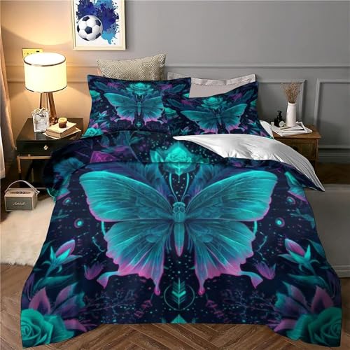 Housse de couette papillon néon 3D en microfibre 135x200 cm pour lit simple - 6