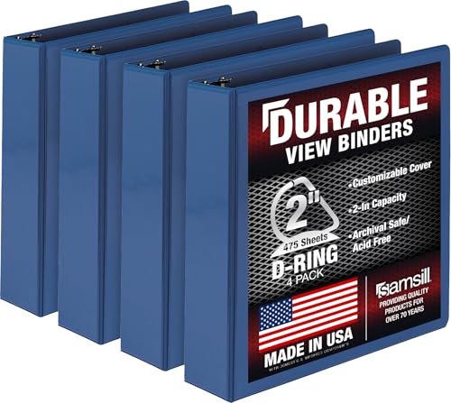 Samsill 2 inch 3-ring binder, blue, recycled chipboard (4 pack)