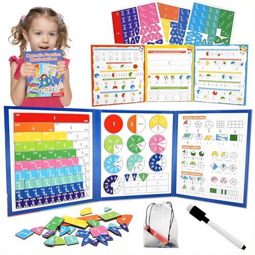 Magnetic Fraction Demonstration Book,Magnetic Fraction Tiles & Fraction Circles Set,Math Manipulatives for Elementary School,Montessori Fraction Manipulatives Learning Educational Puzzle Toys for Kids