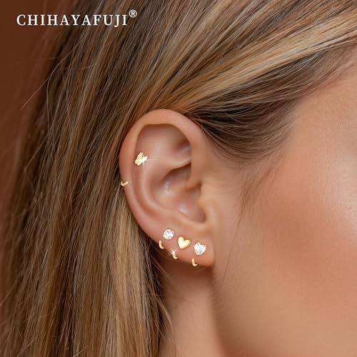 Chihayafuji 14K Gold Huggie Half Hoop Earrings Cartilage Helix Open Backless Earrings for Women 8 Pairs Hypoallergenic Small Nickel Free No Back Stay Close Jewelry Set Trending Valentine's Day Gifts - image 3