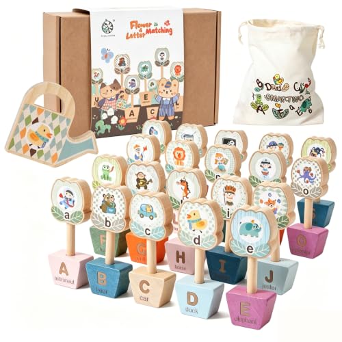 Smartwo Montessori ABC Learning Blocks,Wooden Alphabet Matching Toy