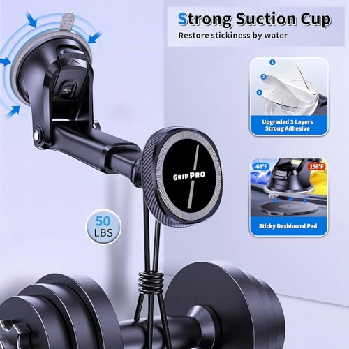 Image of Compatible for MagSafe Car Mount, Magnetic Phone Holder for Car Dashboard Windshield iPhone Car Mount Holder Compatible with iPhone 14 13 12 Pro Plus Max Mini MagSafe Mount, 17 Strong Magnets