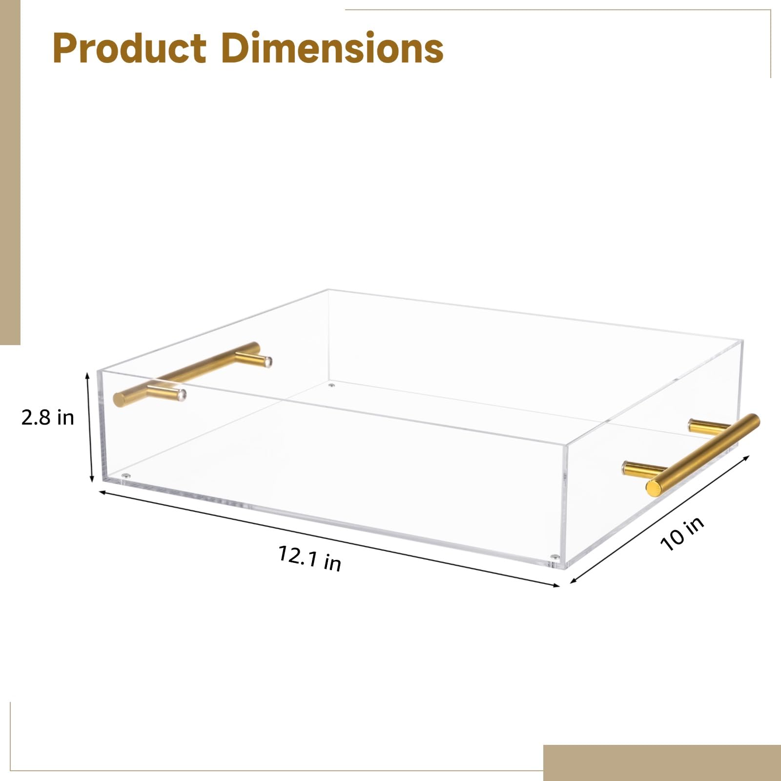 Vassoio da portata in acrilico trasparente con manico in metallo e tappetino magnetico, vassoio in acrilico trasparente da 30,5 x 25,4 cm, design a prova di fuoriuscite, perfetto per caffè, colazione