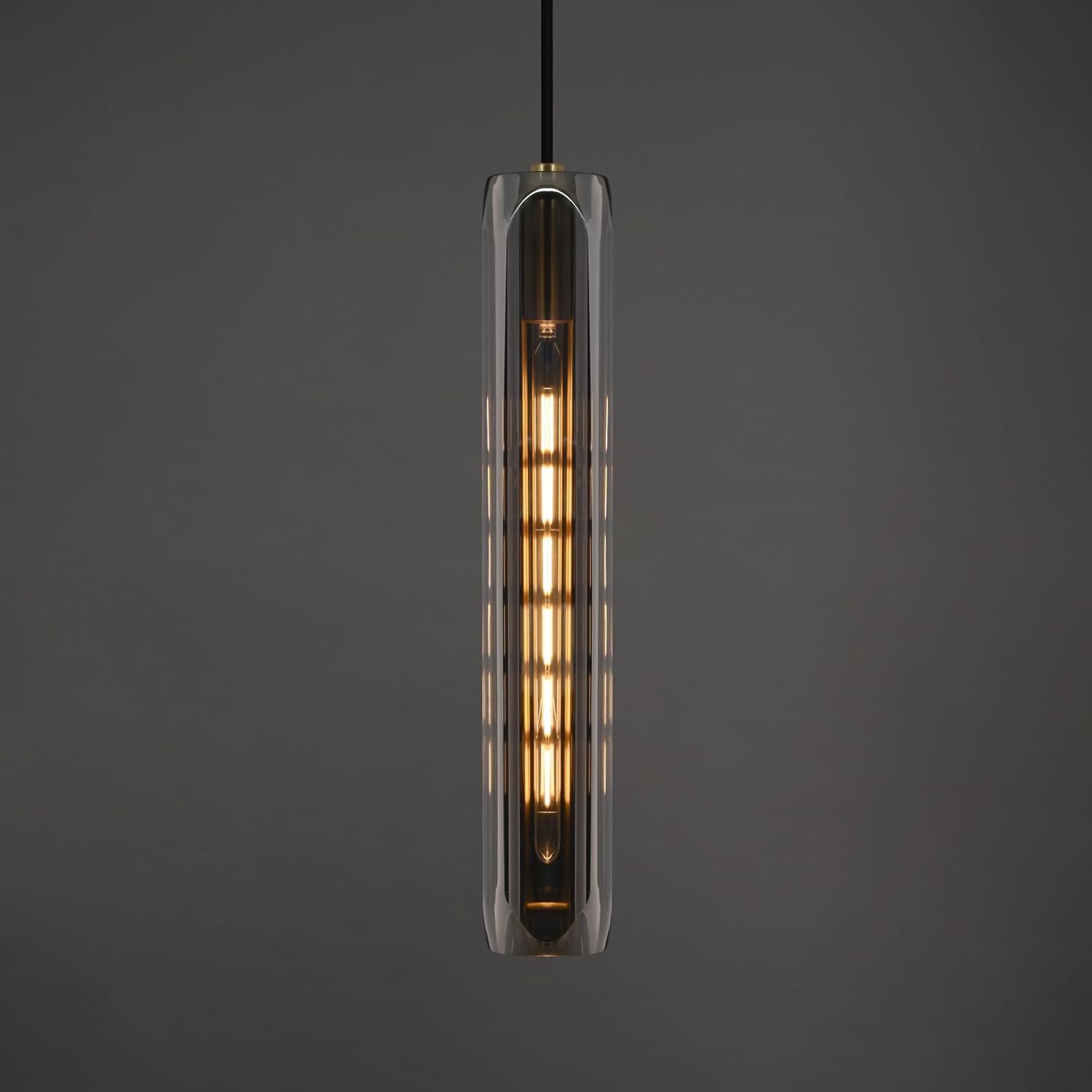 Modern K9 Crystal Kitchen Island Pendant Light,14.95'' Black Long Crystal Pendant Light,1 Light Indoor Small Crystal Pendant Light, for Kitchen Dining Bathroom Bedroom,Included 2 Bulb