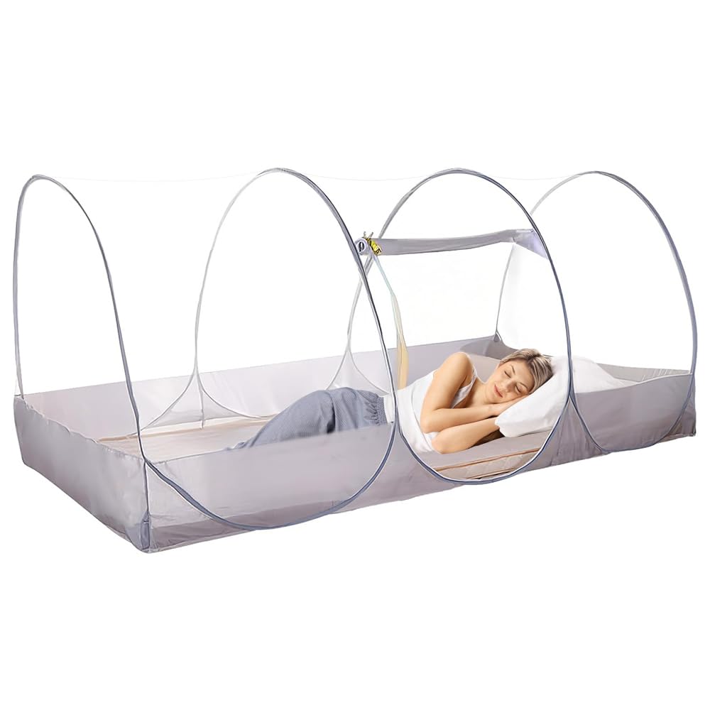 RNPKZ Foldable Mosquito Net, Ultra Light Pop Up Mosquito Net, Family Mosquitos Nets Bed, Single Bed MosquitoNet with Zip, Easy Setup Fine Mesh Fly Nets Tent for Home, Dorm, Camping, Travel and Outdoor