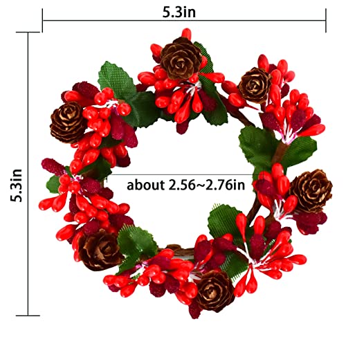 Halatool Christmas Candle Rings For Pillars, 8Pcs 2.7Inches Candle Ring Rustic Candle Holders Artificial Berry And Pinecones Candle Rings Wreaths For Christmas Holiday Party Dining Table Decoration #TOP1