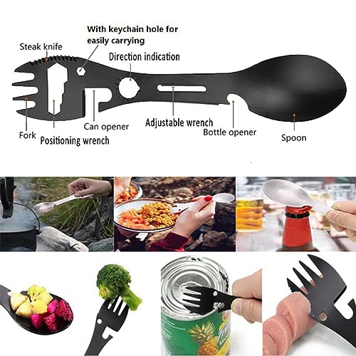 Qishing Multifuncional Outdoor Garfo Colher Destacável Talheres, 10-em-1 Utilitário Tático Spork, Co