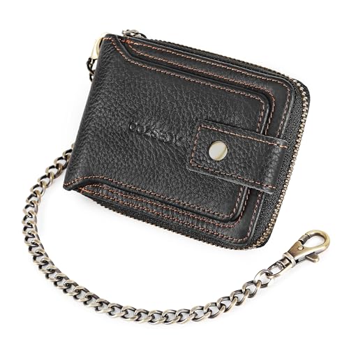 Chain Wallets For Men RFID Blocking Leather Mens Wallet With Zipper, Flap ID Window Zip Coin Pocket Bifold Card Wallets Big Capacity For Travel (Black)3