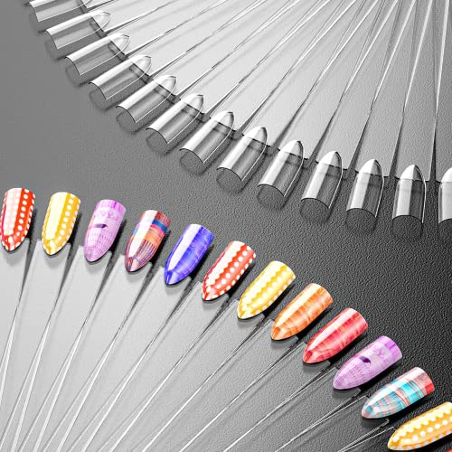 50Pcs Fan-Shaped Nail Swatch Sticks, False Fake Nail Art Tips Sticks Polish Gel Salon Display Practice Tools With Metal Split Ring Holder #TOP5