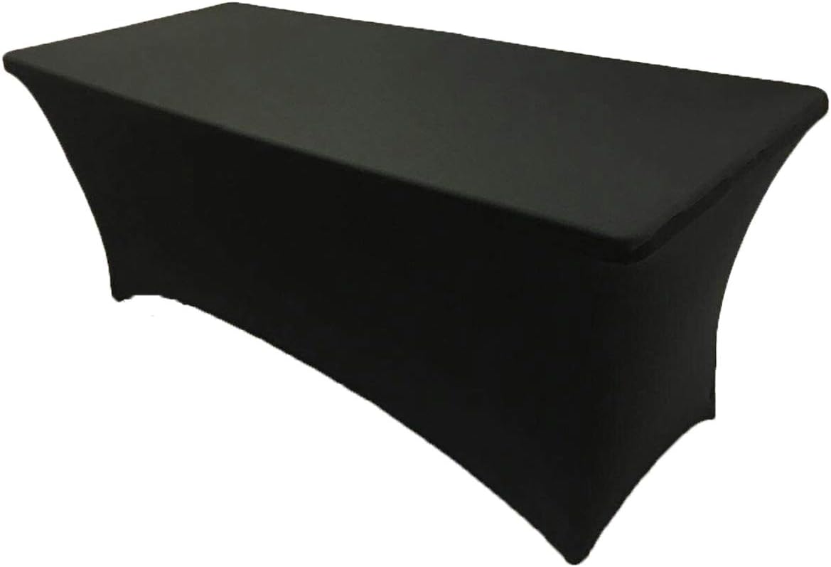 GWHome 6 ft Spandex Fitted Stretch Tablecloth Rectangular Table Cover Wedding Banquet Party (Black, 6 ft)