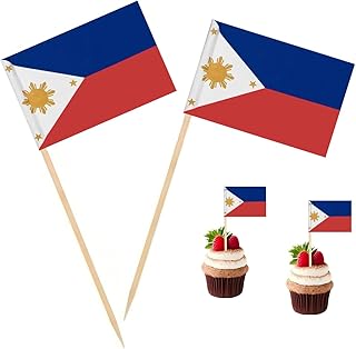 100 Pcs Philippines Flag Filipino Toothpick Flags, Cocktail Picks Mini Stick Cupcake Toppers Country Picks Party Decoration Celebration Cocktail Food Bar Cake Flags 