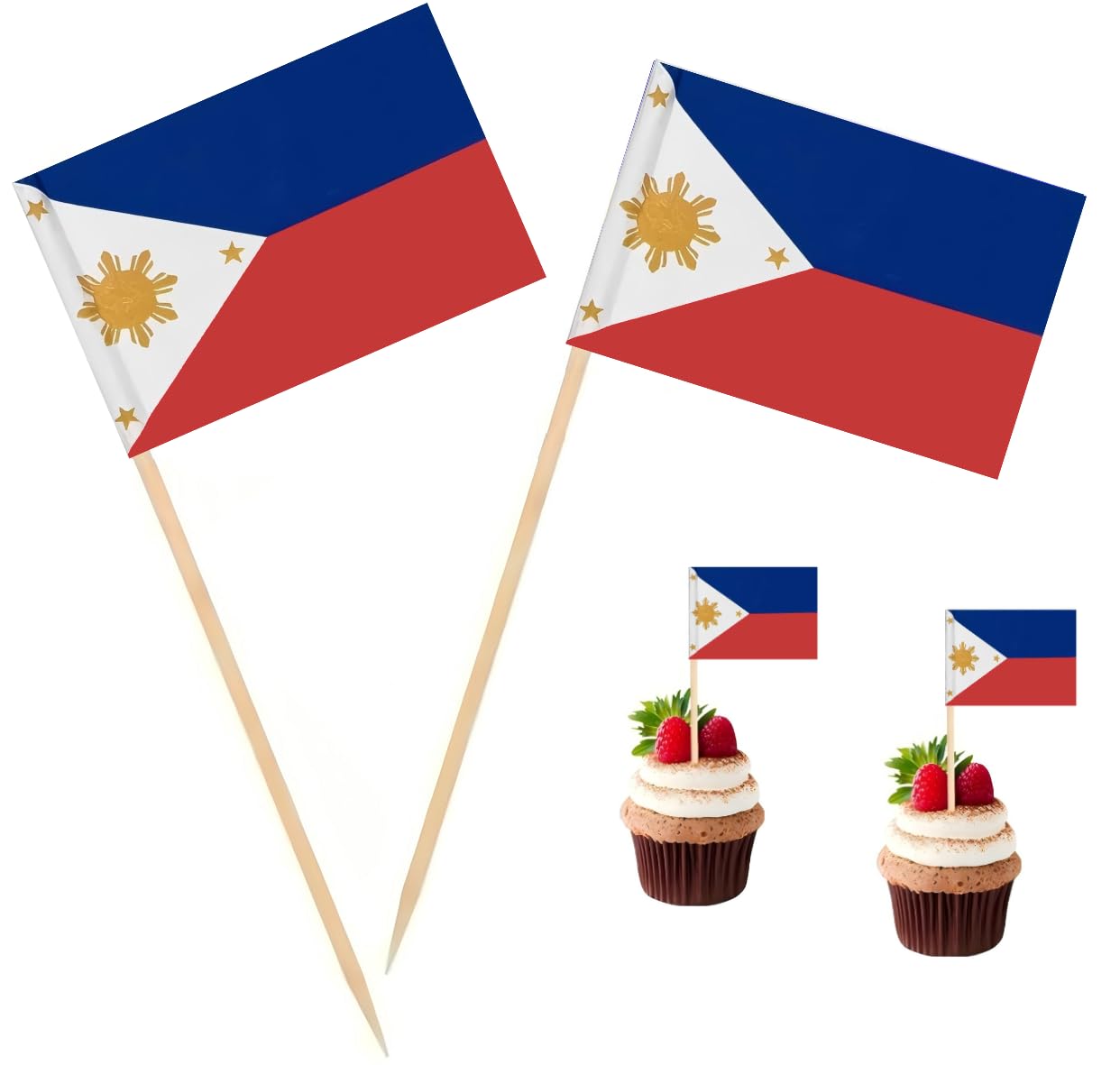 100 Pcs Philippines Flag Filipino Toothpick Flags, Cocktail Picks Mini Stick Cupcake Toppers Country Picks Party Decoration Celebration Cocktail Food