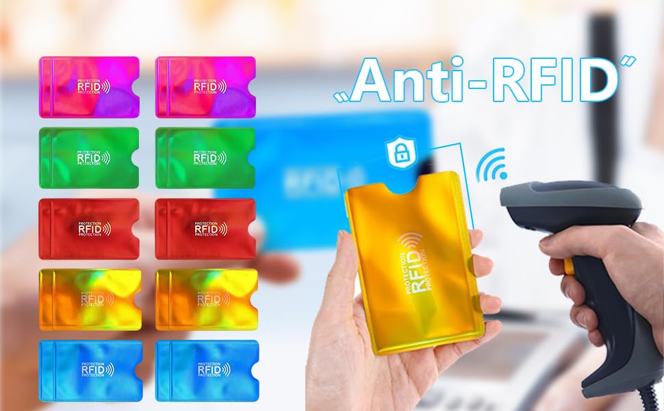10 Stück RFID Blocker Kartenhülle, NFC Schutzhülle EC Karte - Ultradünne Kreditkarten Schutzhülle mit RFID Schutz für Bankkarten & Ausweise, 5 Farben – Bild 8