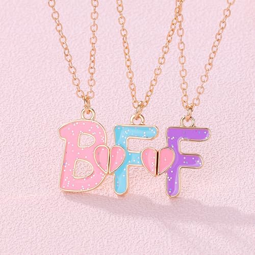 Mathcing BFF Best Friend Necklaces for 3 Girls Friendship Necklaces for Three Best Friends Anniversary Birthday Christmas Gifts for Bestie Best Friend Forever Gift3