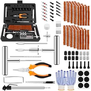 Heavy Duty Tire Repair Kit- Solid Stainless Steel 110 PCS Tire Repair Tool with Plugs for Emergencies Quick Puncture Fixing for Cars Truck RV Jeep ATV Motorcycle Flat Tire Repair
