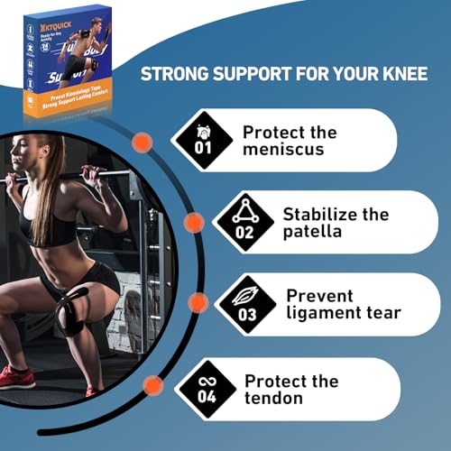 Image of PreCut Kinesiology Tape for Knees, 24PCS 4-Color Mixed Pack (Black, Beige, Blue, Pink), KTQUICK Knee Tape for Knee Pain Relief Pre Cut, Original Cotton Tape, Waterproof & Hypoallergenic Latex-Free
