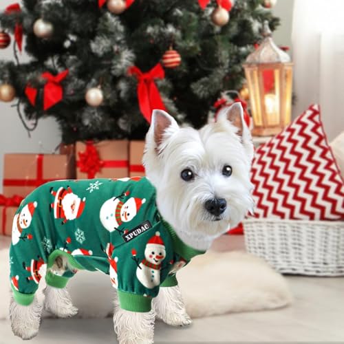 Xpudac 4 Piece Dog Christmas Pajamas Santa Pet Dog Clothes Cute Snowman Dog Pajamas Red Green Pjs Medium - Image 3
